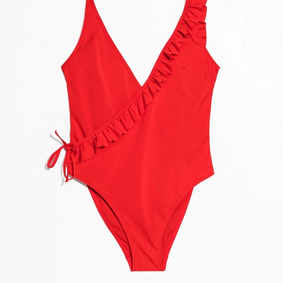& other stories red ruffle one piece swimsuit size small - Picture 11 of 16